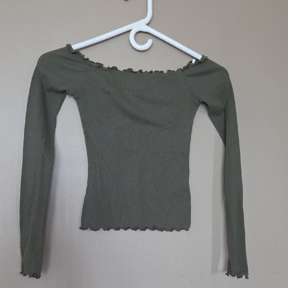 Hollister Dark Green Long Sleeve Ribbed Top Size XS